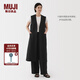無印良品（MUJI）女式 漢麻混斜紋長款馬甲馬夾女款無袖上衣夏季 BC2LFC5S 黑色 L （165/88A）
