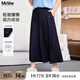 MsShe【仿牛仔闊腿裙褲】大碼女裝2025夏季胖mm顯瘦薄款七分褲子 藏青藍(lán)色現(xiàn)貨 2XL