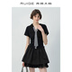 芮鴿大碼女裝黑色連衣裙收腰領(lǐng)帶短裙女新款學(xué)院風(fēng)夏季胖mm裙子 優(yōu)雅黑 XL