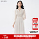 BUOUBUOU白月光2025春夏新品法式優(yōu)雅串珠刺繡蕾絲高腰連衣裙女 米白W81 S