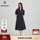 Hush Puppies【舒適休閑】暇步士女裝2025夏季輕盈古巴領(lǐng)可調(diào)節(jié)腰帶半袖裙 玄青藍(lán) L