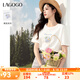 lagogo簡約印花圓領(lǐng)T恤女拉谷谷2025年夏季新款清爽通勤百搭小白t 本白色 M