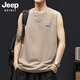JEEP SPIRIT吉普背心男士夏季純棉寬松透氣簡(jiǎn)約百搭潮流休閑無(wú)袖t恤 沙色 XL