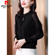 皮爾卡丹（pierre cardin）2024新款黑色雪紡長(cháng)袖襯衫女秋季感打底衫 氣質(zhì)黑 L 【100-115斤】