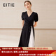 愛特愛（EITIE）氣質(zhì)V領(lǐng)雪紡百褶拼接連衣裙2025夏季新款修身顯瘦女裙B2507622 固黑色22 M (160)