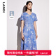 LANDIV領(lǐng)真絲印花短袖連衣裙女年夏季新款桑蠶絲收腰裙子 花色 S