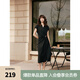 ELLE摩登純色扭結(jié)收腰開叉顯瘦連衣裙女2025夏季新款時髦氣質(zhì)裙子 黑色 M