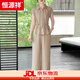 恒源祥2025夏季新款媽媽夏裝套裝氣質(zhì)短袖襯衫中老年女短袖T恤真絲上衣 卡其色套裝 2XL 建議121-130斤