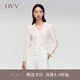 OVV2024春夏新款女裝彈力絲棉混紡花邊V領泡泡肌理長袖襯衫 漂白（凈色）04 L