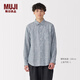 無(wú)印良品（MUJI）男式 漢麻水洗 長(zhǎng)袖襯衫 男士襯衣外套上衣男款夏季 男裝AC218A5S 藏青色條紋 S (165/84A)