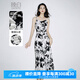 晚白2025夏款時(shí)尚高級(jí)感暈染印花淑女減齡修身顯瘦度假風(fēng)吊帶裙 花色 L