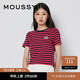 moussy新品刺繡撞色條紋短袖正肩T恤女028FSQ90-0390 090粉紅色 00020/F