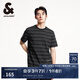 杰克·瓊斯（JACK&JONES）春季新款字母刺繡經(jīng)典條紋日常休閑百搭常規(guī)短袖T恤男裝225101055 E40黑色 常規(guī) S