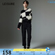 leisure三彩麗雪【商場同款】25春丹寧風(fēng)高腰復(fù)古水洗翻邊直筒牛仔褲女 黑色 L