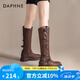 達芙妮（DAPHNE）長筒靴子女2025夏新款復古厚底騎士靴美拉德棕色牛仔西部靴 棕色【筒高33.5CM】 37