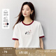 茵曼（INMAN）純棉摸魚貓印花短袖T恤女2025夏季時(shí)尚撞色圓領(lǐng)寬松舒適上衣 米白色-摸魚貓 L