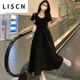 LISCN連衣裙2025夏季新款赫本風(fēng)黑色女夏季感氣質(zhì)子遮肚子顯瘦a字 黑色長(cháng)款 XL (建議120~140斤)