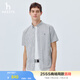 哈吉斯（HAZZYS）男裝 2025夏季新款男襯衣經(jīng)典條紋泡泡紗短袖襯衫男ATCZK1CBK51 藏青色NV XL （180/100A 50）