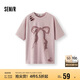 森馬（Semir）短袖T恤女中長款做舊oversize夏2025蝴蝶結(jié)破洞衣服109325100036