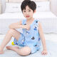 壹號(hào)鳳兒童綿綢背心短褲套裝寶寶睡衣空調(diào)服女童男童棉綢中大童家居服薄 天藍(lán)色 背心短褲藍(lán)色熊 170 65號(hào)建議穿90cm