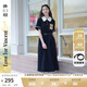 兩三事梵高文藝 梵花遺夢 2025夏季新款印花布拼接撞色翻領(lǐng)連衣裙 黑色  M
