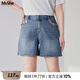 MsShe【波嘻風(fēng)闊腿牛仔短褲】大碼女裝2025夏季胖mm貝殼亮片織帶 牛仔淺藍(lán)色現(xiàn)貨 6XL