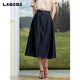LAGOGO深藍A字牛仔半身裙女拉谷谷2025年夏季新款高腰百搭中長(cháng)裙 深牛仔藍 M