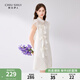 秋水伊人新中式溫柔氣質(zhì)系帶連衣裙2024夏新款女國(guó)風(fēng)改良花瓣袖裙 米白 S