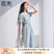 香影v領(lǐng)泡泡袖連衣裙女2025夏裝新款仙女裙收腰絕美漂亮藍(lán)色裙子 藍(lán)色 M 160/84A/95-110斤