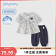 JELLYBABY女童套裝夏裝童裝女寶衣服甜美純棉小童兩件套夏兒童洋氣衣服 寶藍(lán) 120
