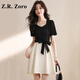 Z.R.Zoro奢侈品連衣裙女2025夏季新款赫本風(fēng)法式方領(lǐng)收腰顯瘦小個(gè)子連衣裙 短裙 XL