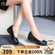 金利來（goldlion）女鞋坡跟皮鞋時尚圓頭牛皮淺口一腳蹬單鞋女 G662320016黑色36