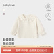 babylove女寶寶上衣秋季純棉花邊領(lǐng)嬰兒長袖t恤時尚洋氣百搭新生兒秋衣 云母白 80 cm