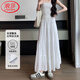 浪莎白色裙子女夏季薄款2025新款蛋糕裙高腰a字百褶半身裙小個子長裙 白色半身長裙 S 碼【推薦80-95斤】