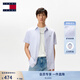 TOMMY JEANS【棉麻混紡】25新款夏季男裝休閑細(xì)條紋短袖襯衫外套20894 淺藍(lán)白條紋0A8 M