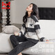 貓人【條紋珊瑚絨】情侶睡衣女秋冬熊貓加厚睡衣保暖家居服可外穿新品