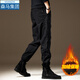 棉致高端美式工裝褲男冬季2025新款哈倫束腳褲子男秋冬男褲痞帥顯高 黑色 加絨 XL 【建議165-185斤】