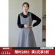 獨(dú)束大碼女裝復(fù)古U領(lǐng)內(nèi)搭背心裙女冬季新款胖mm顯瘦毛呢連衣裙 黑灰人字紋 L