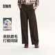 森馬（Semir）休閑褲女純棉打褶闊腿褲腰帶秋復(fù)古磨毛長(zhǎng)褲顯腿長(zhǎng)101524127005A