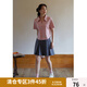 獨束大碼女裝復古POLO領收腰顯瘦T恤女夏季新款微胖mm休閑百搭上衣 桃粉色 L （尺碼：2）