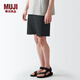 無印良品 MUJI 男式 棉水洗府綢 短褲休閑短褲男款夏季純棉全棉AED14A2S 黑色 M