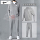 耐克（NIKE）男士團隊運動(dòng)套裝 跑步健身訓練服潮流時(shí)尚舒適透氣針織休閑衣褲 灰色兩件套 連帽夾克+直筒長(cháng)褲 M/170