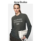 Acne Studios[6期免息][早秋新品]男女同款做舊1996印花寬松落肩長袖T恤 褪色黑色 S -女 / XS-男