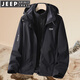 JEEP SPIRIT吉普沖鋒衣男士春秋外套夾克長(zhǎng)袖上衣戶外運(yùn)動(dòng)服純色三合一登山服 黑色 XL （建議120-140斤）
