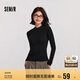 森馬（Semir）[商場同款]長袖T恤女緊身中領(lǐng)疊穿2024冬磨毛打底衫101724101003
