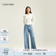 Calvin KleinJeans秋冬女士簡(jiǎn)約ck刺繡休閑凈色內(nèi)搭打底修身針織衫J224777 YBI-牛乳白 XS
