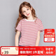 笛莎童裝女童短袖2025夏季中大童休閑條紋圓領(lǐng)T恤上衣 紅條紋 160