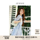 JESSIE法式度假風連衣裙夏季新款女短袖收腰裙子 藍色 M