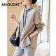 AIGOUGRT連帽衛(wèi)衣女秋季新款女士衣服時尚洋氣寬松顯瘦休閑長袖上衣女秋天 灰色 加絨 M