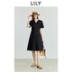 LILY2025秋新款棉麻法式復古鏤空蕾絲泡泡袖休閑通勤黑色連衣裙女 510黑 XL